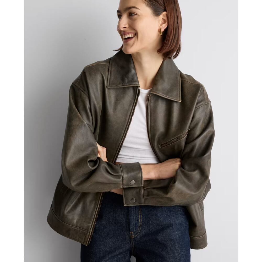 Quince Olive Leather Jacket